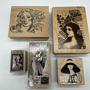 Lady Rubber Stamp Lot x 5 La Divina Woman Hat Postal Lady Venus Women Collage
